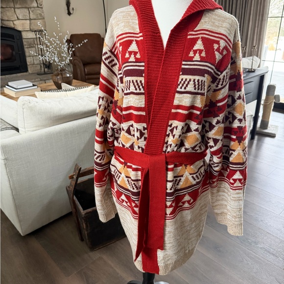 Wrangler Sweaters - Wrangler Retro Red and Beige Knit Sweater
